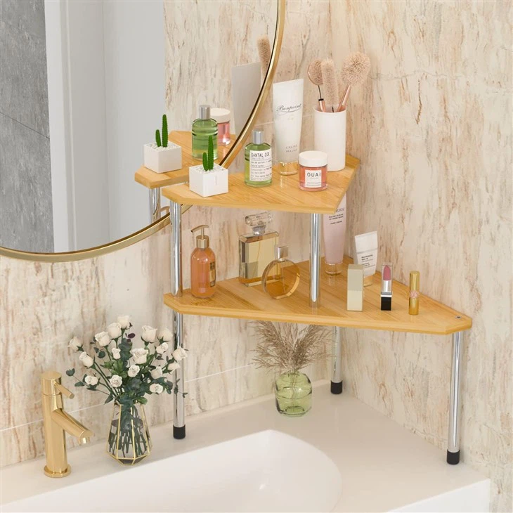 2-Tier Bamboo Bathroom Corner Counter Shelf price