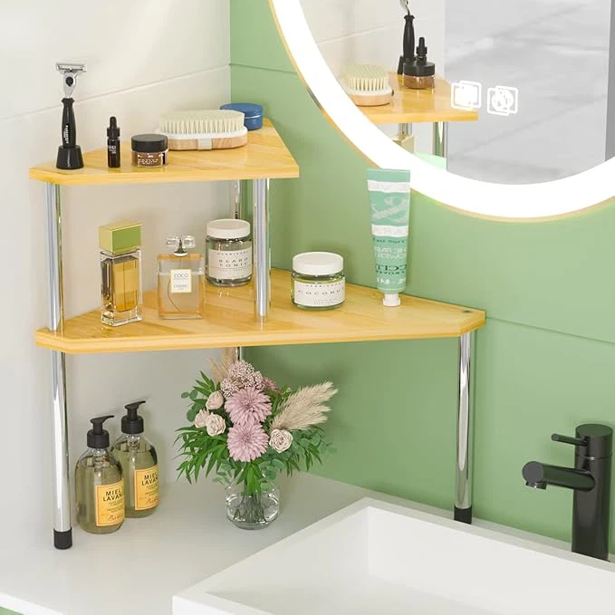 2-Tier Bamboo Bathroom Corner Counter Shelf suppliers
